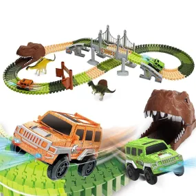 EagleStone Dinosaur Toys 194 Pcs Race Car Track Set for Kids Train Tracks Cars