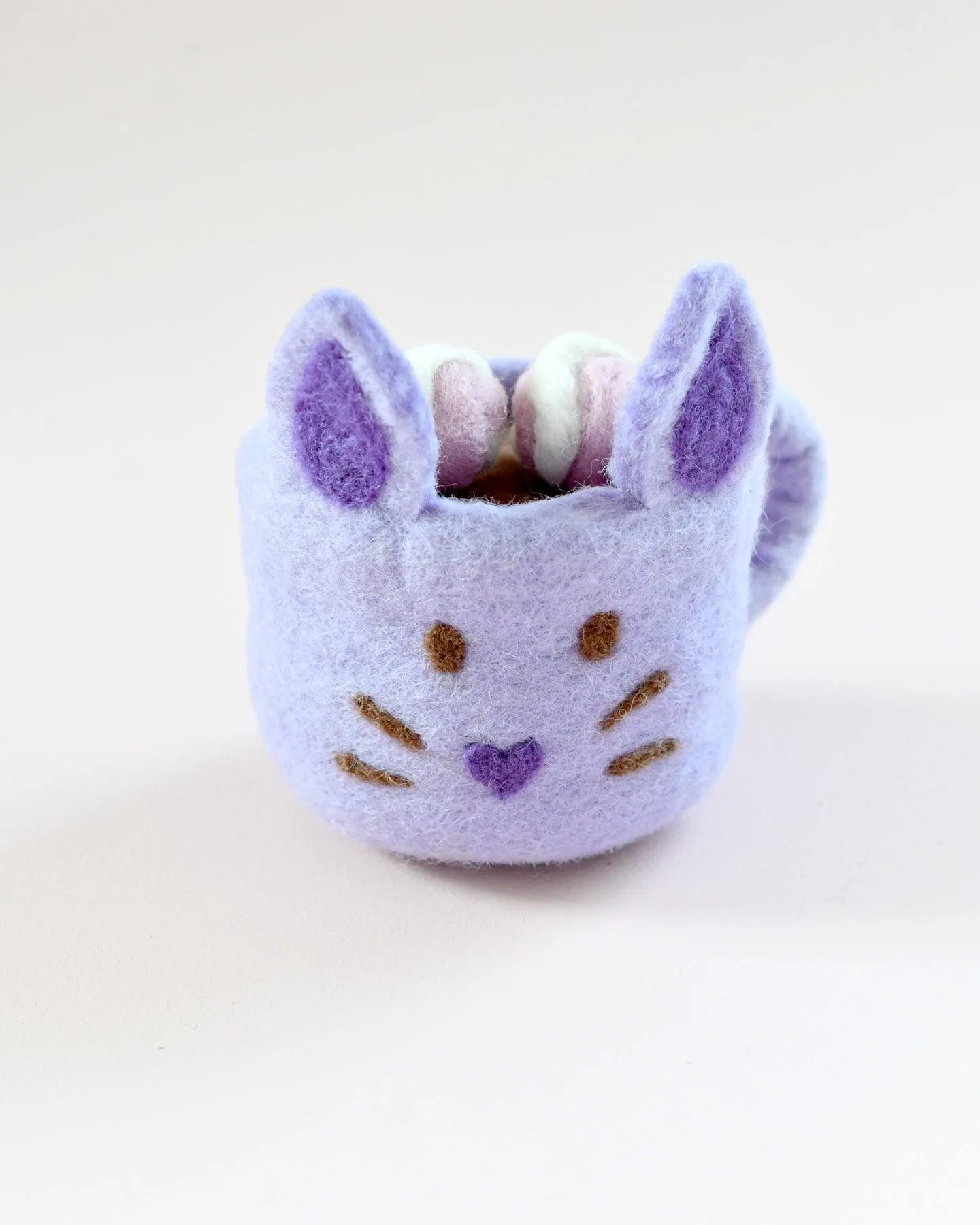 Felt Bunny Hot Chocolate Mug with Marshmallows (Lilac Purple Cup)