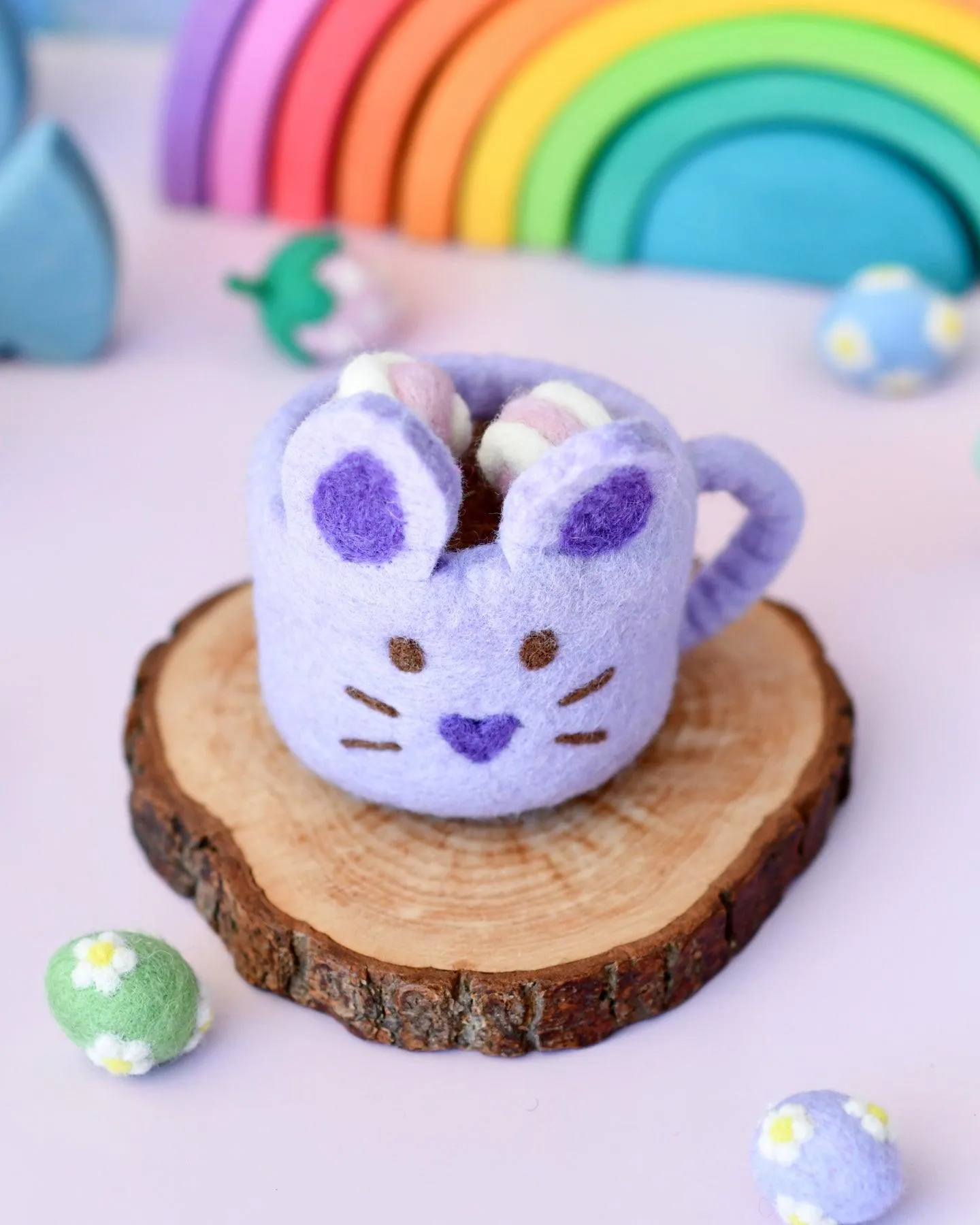 Felt Bunny Hot Chocolate Mug with Marshmallows (Lilac Purple Cup)