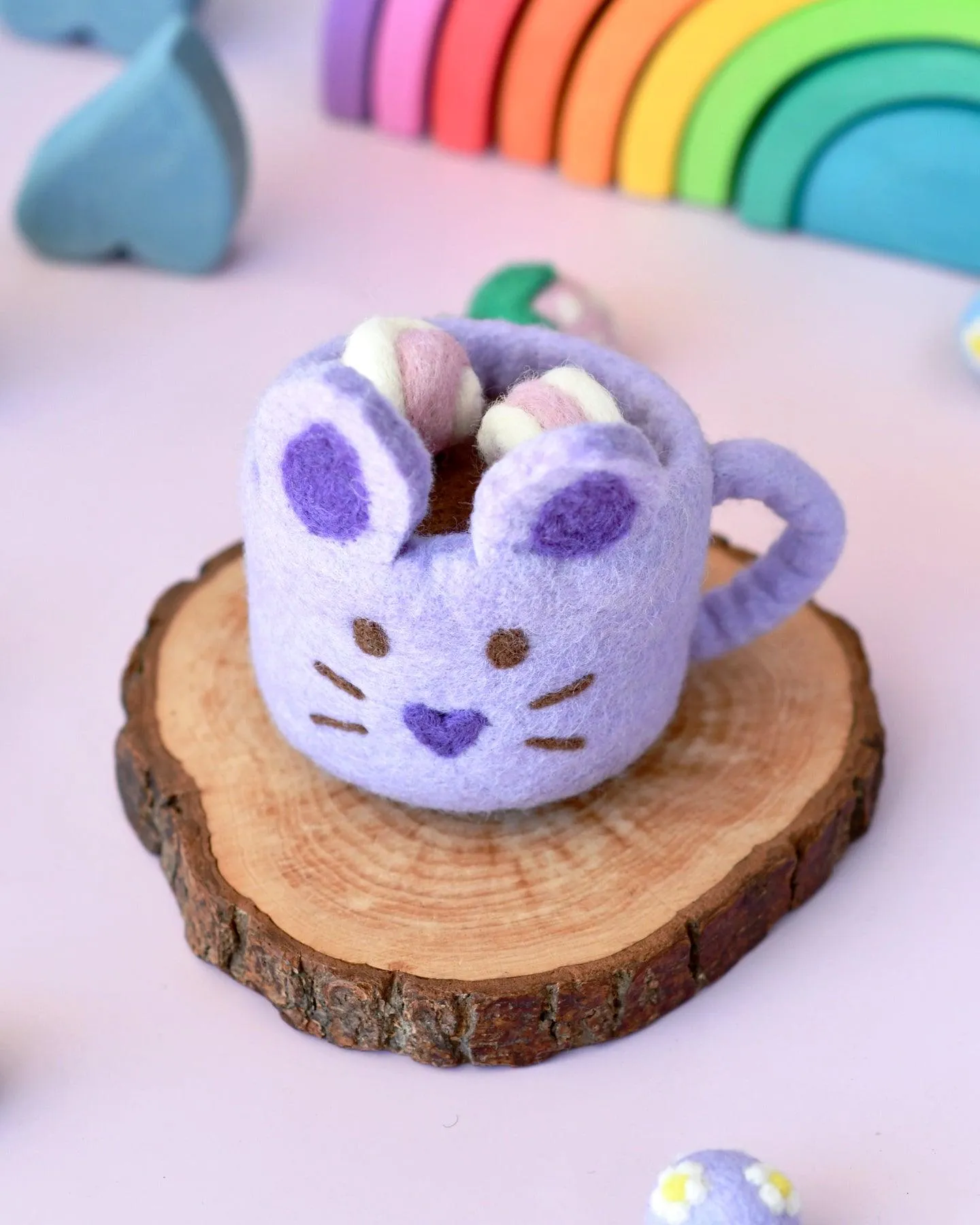 Felt Bunny Hot Chocolate Mug with Marshmallows (Lilac Purple Cup)