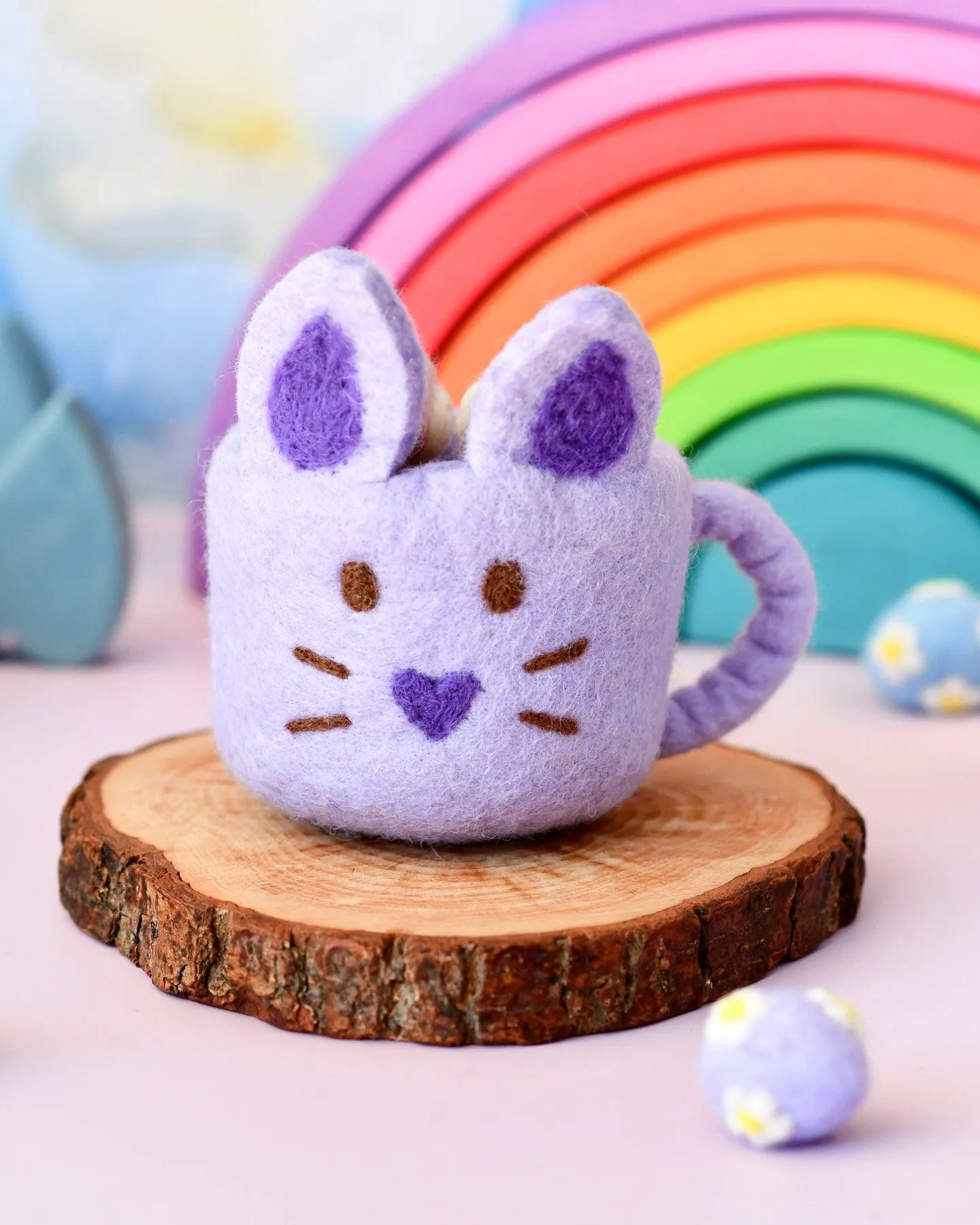 Felt Bunny Hot Chocolate Mug with Marshmallows (Lilac Purple Cup)