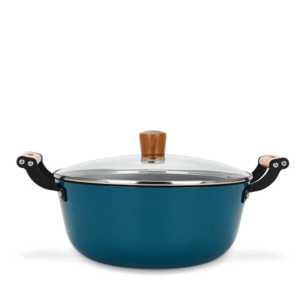 Fissman Stockpot Seagreen Series Series With Glass Lid Enamelled Lightweight Cast Iron With Non-Stick Coating 28x12cm/6LTR