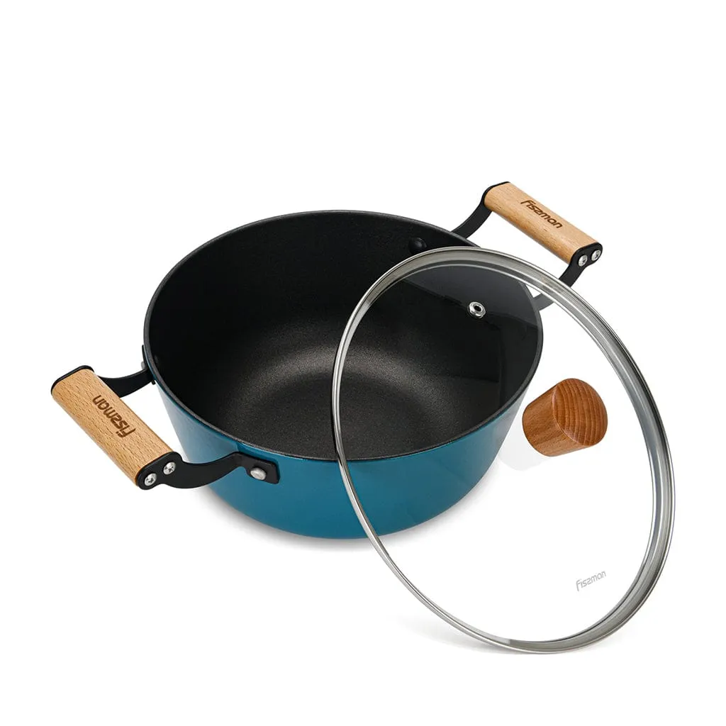 Fissman Stockpot Seagreen Series Series With Glass Lid Enamelled Lightweight Cast Iron With Non-Stick Coating 28x12cm/6LTR