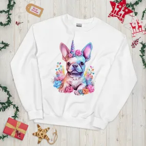 Frenchie Embraces Unicorn - Unisex Crew Neck Sweatshirt