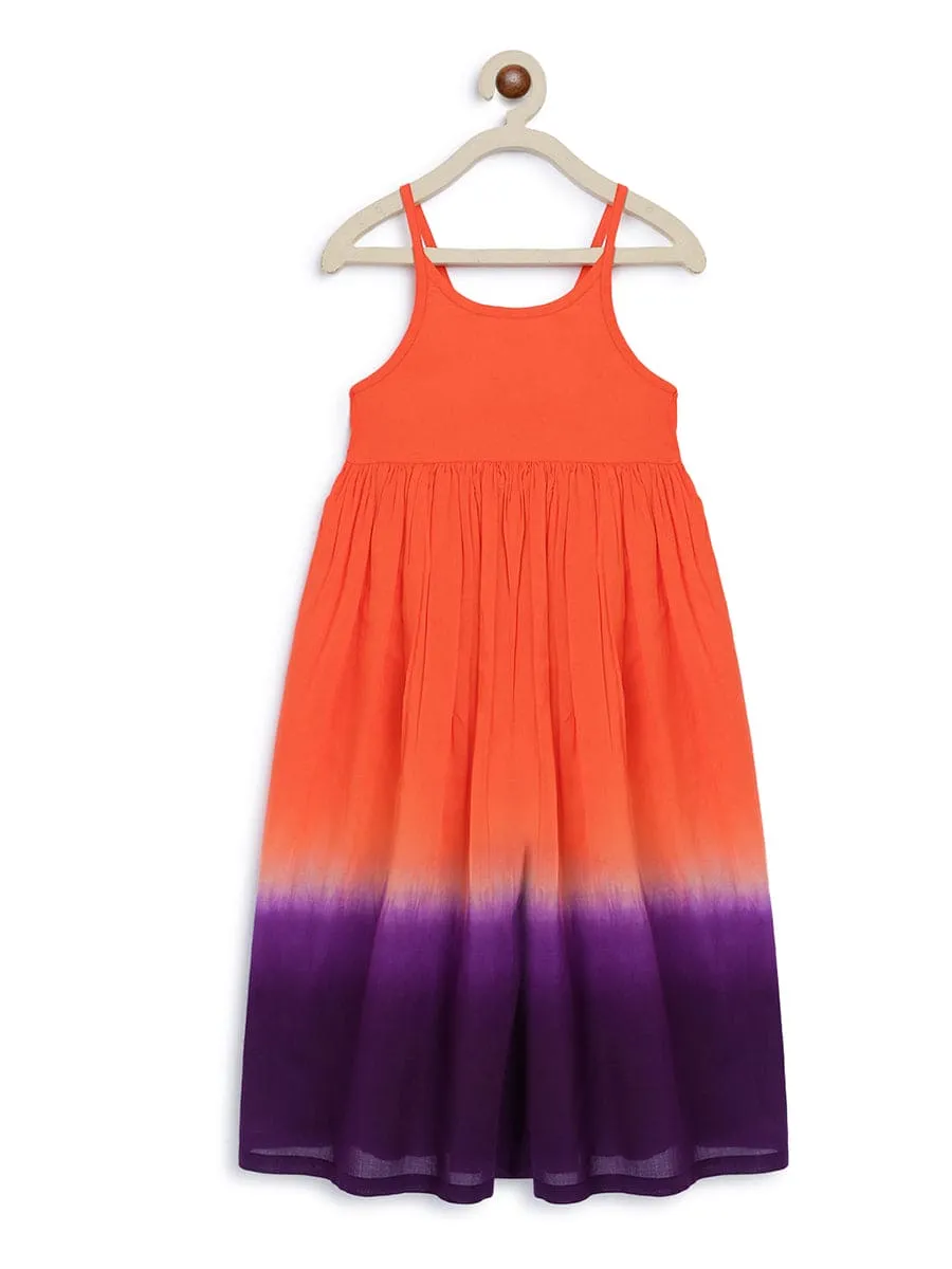 Girls Maxi Dress Tie Dye Ombre -Orange