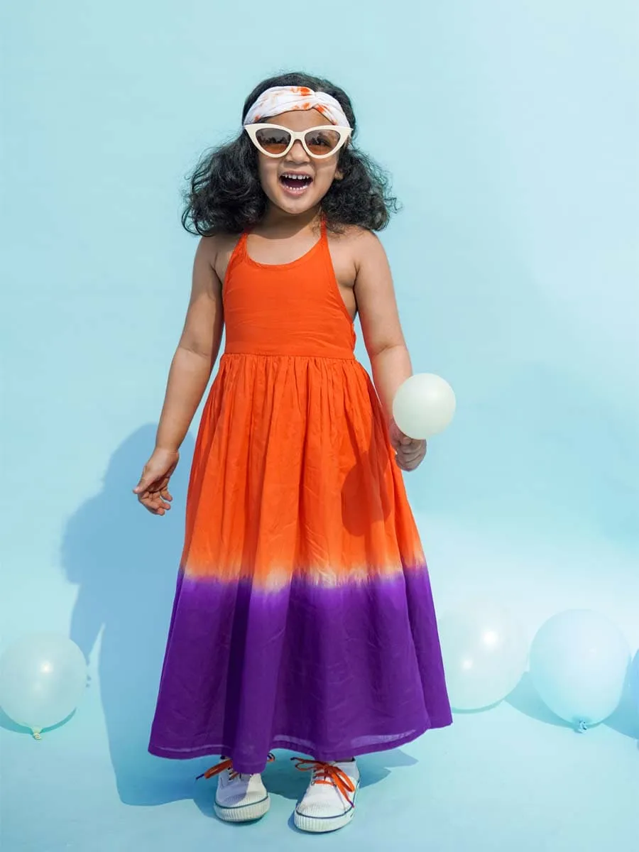 Girls Maxi Dress Tie Dye Ombre -Orange