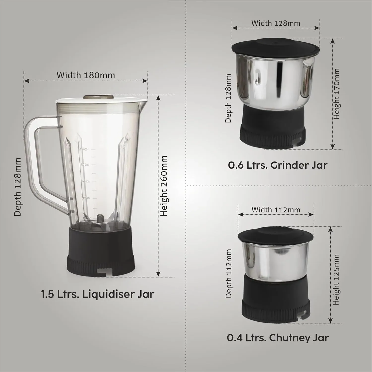 Glen SA4014JAR3 3-in-1 Juicer Mixer Grinder 600W with 1 Transparent Liquidiser, 2 Stainless Steel Grinder Jars - Black