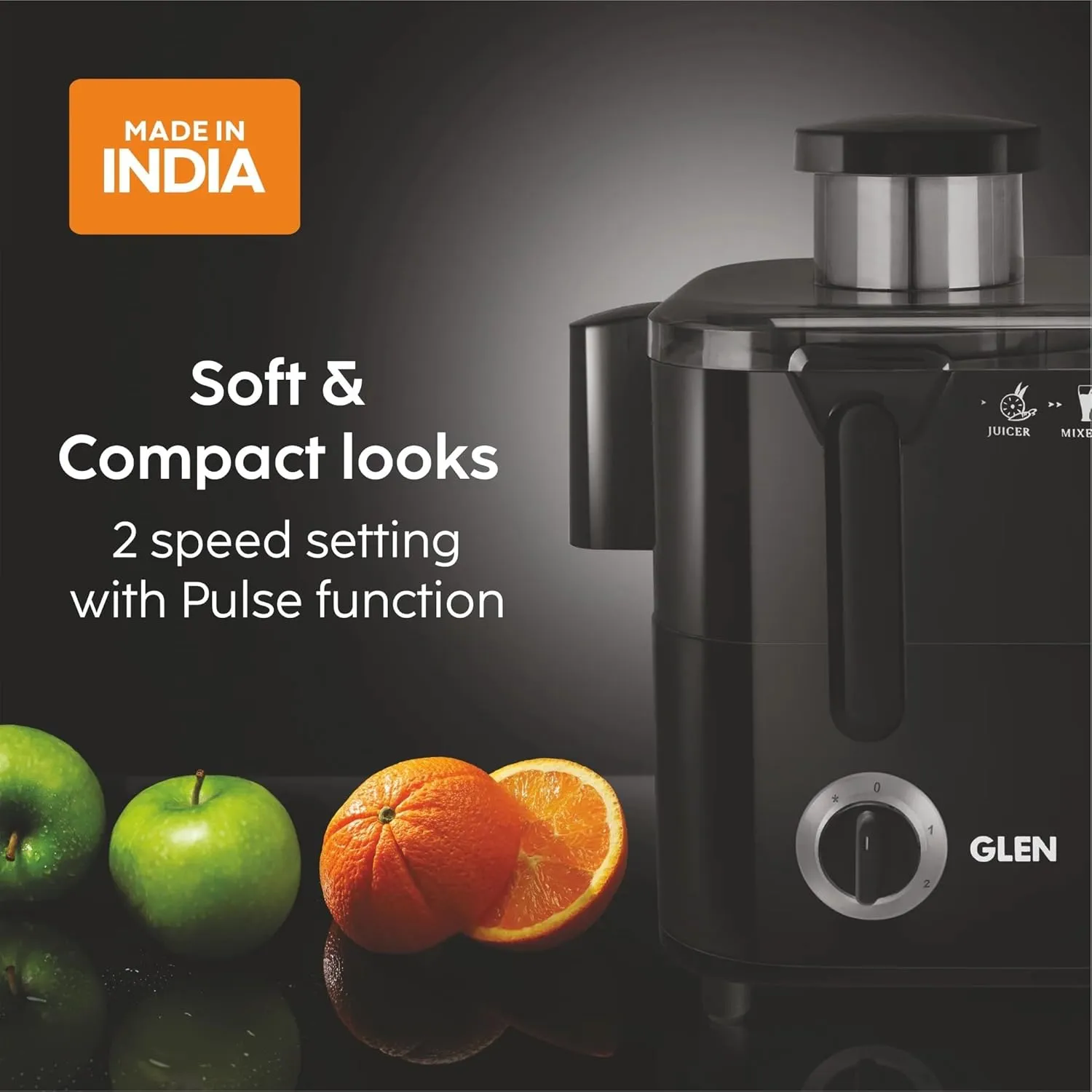 Glen SA4014JAR3 3-in-1 Juicer Mixer Grinder 600W with 1 Transparent Liquidiser, 2 Stainless Steel Grinder Jars - Black