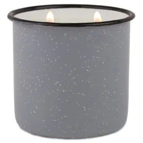 Gray Enamel Camping Mug Candle - Leather & Oak - Woods Scented