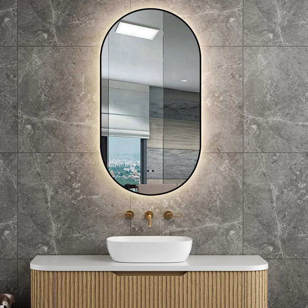 Halo Black Frame Oval Led Bathroom Mirror Anti-Fog Dimmable