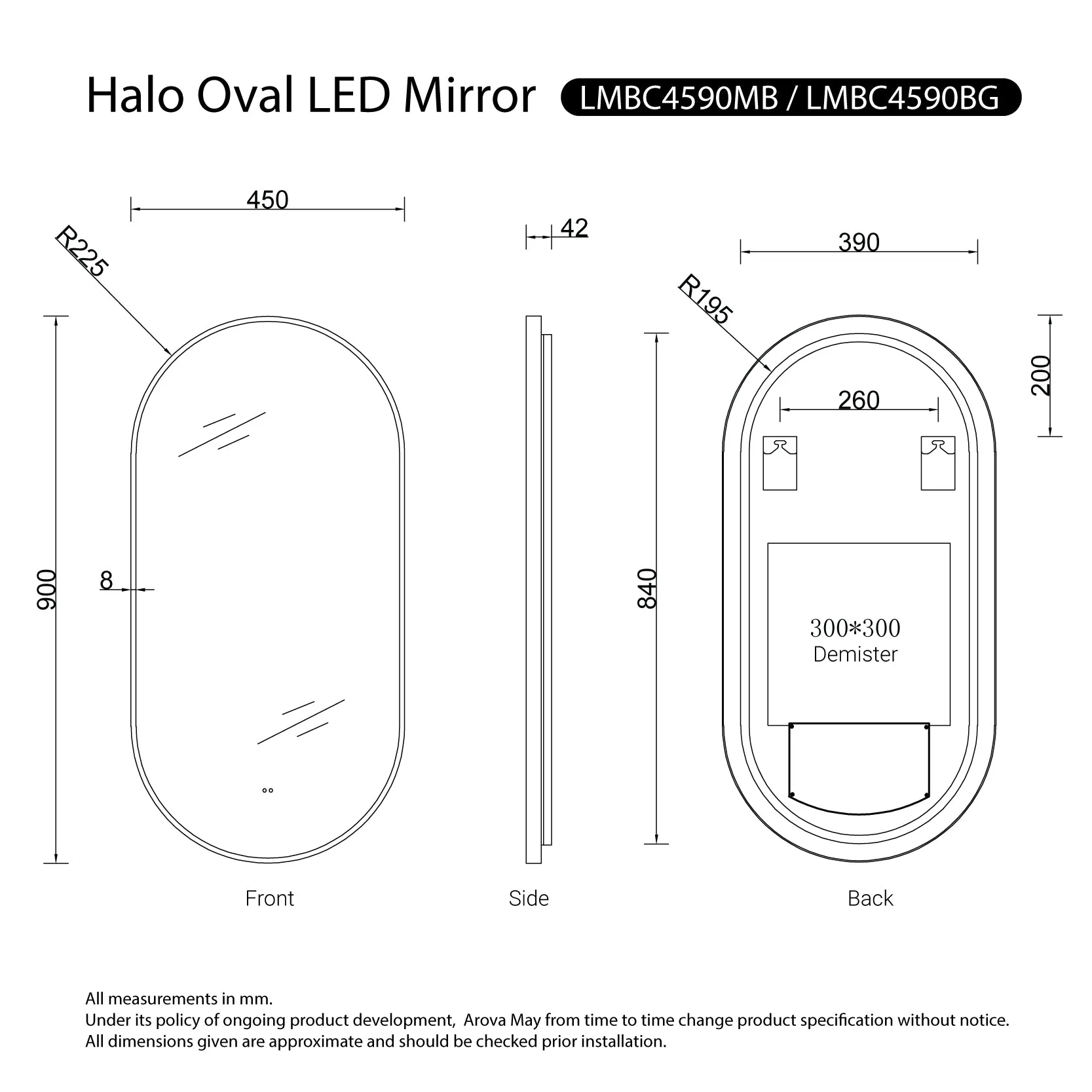 Halo Black Frame Oval Led Bathroom Mirror Anti-Fog Dimmable