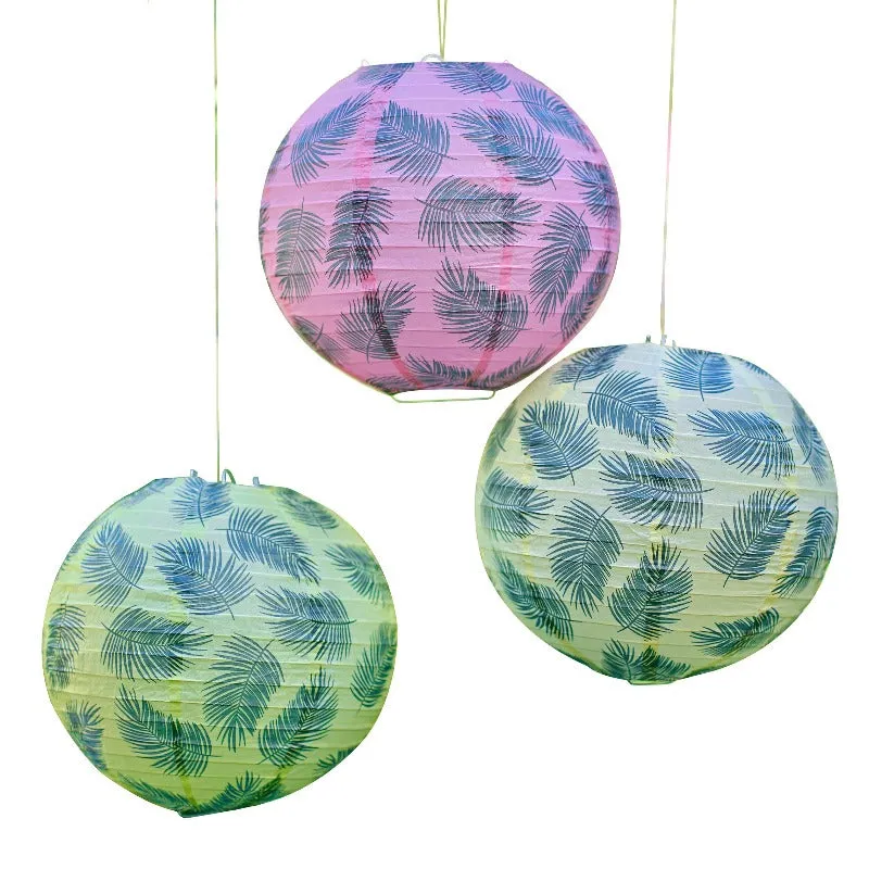 Hawaiian Palm Leaf Print Hanging Lantern Decorations (x3)