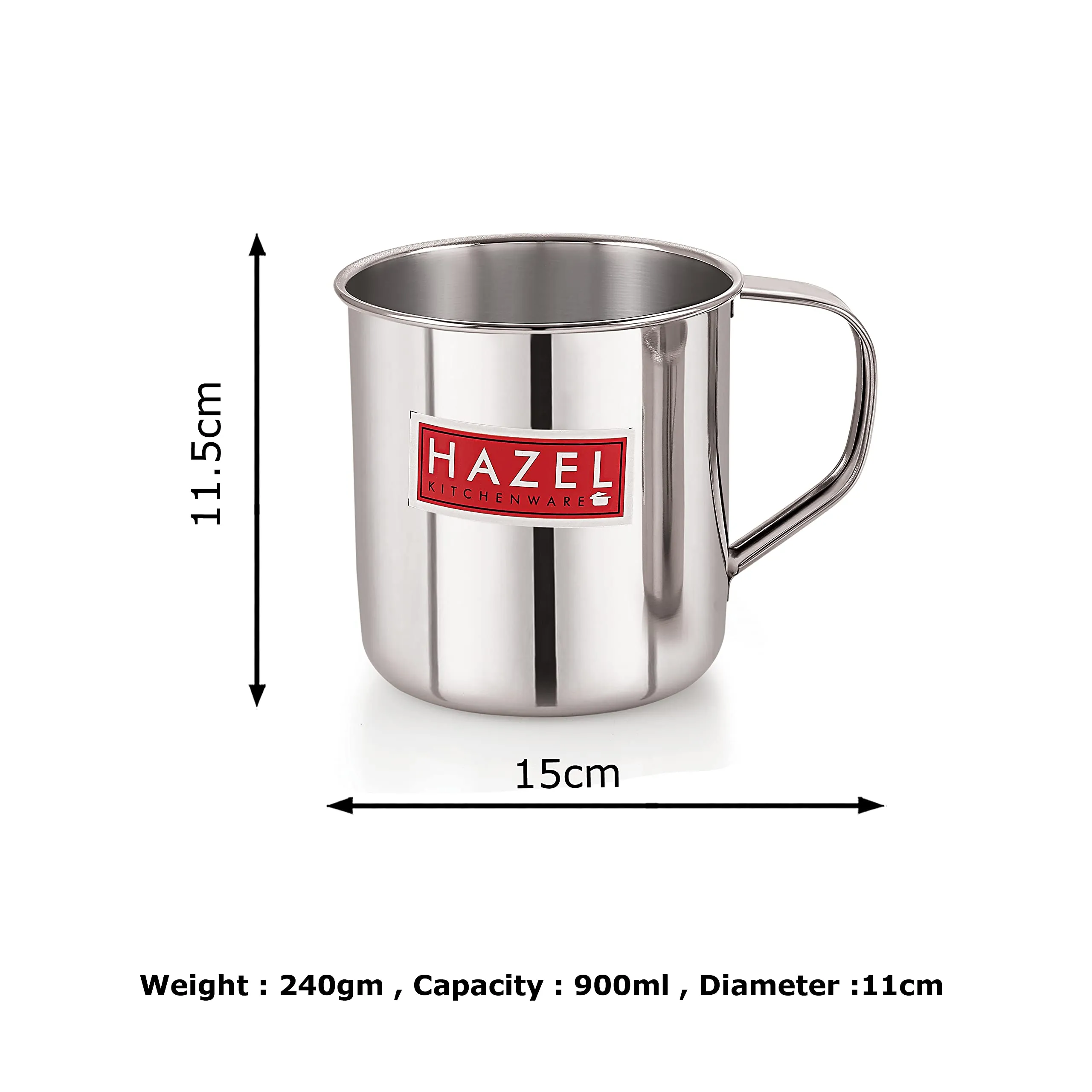 HAZEL Stainless Steel Multipurpose Mug | 900 ml Steel Camping Mug | Steel Mug for Bathroom Shower Home | Strong and Sturdy Mug