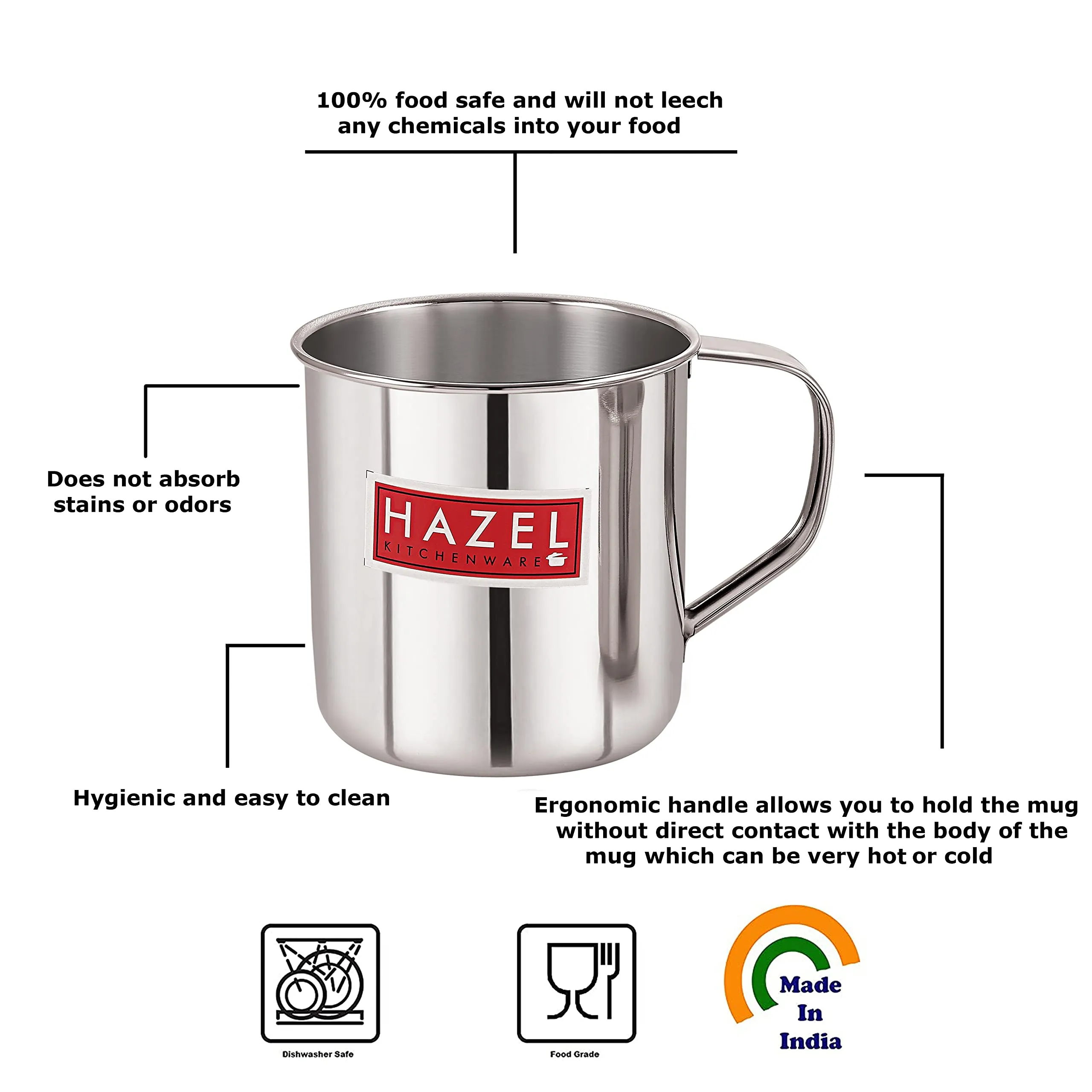 HAZEL Stainless Steel Multipurpose Mug | 900 ml Steel Camping Mug | Steel Mug for Bathroom Shower Home | Strong and Sturdy Mug