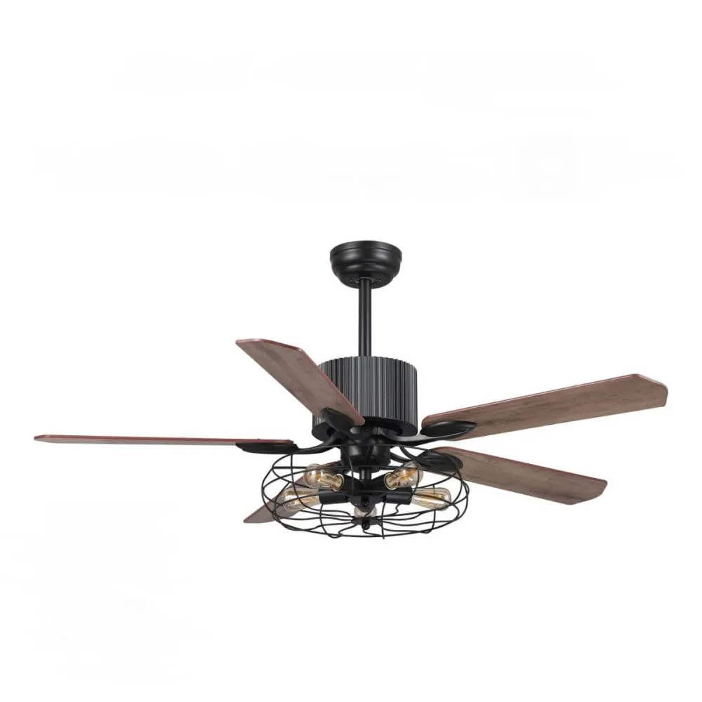 Helston 52" In. Black/Dark Wood & Light Wood 5 Blade Smart Ceiling Fan with LED Light Kit Works with Light & Smart Wall Switch