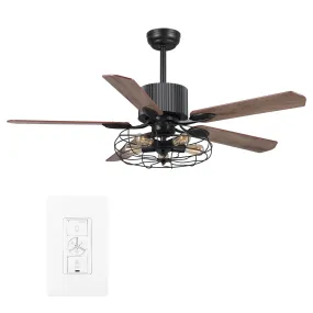 Helston 52" In. Black/Dark Wood & Light Wood 5 Blade Smart Ceiling Fan with LED Light Kit Works with Light & Smart Wall Switch