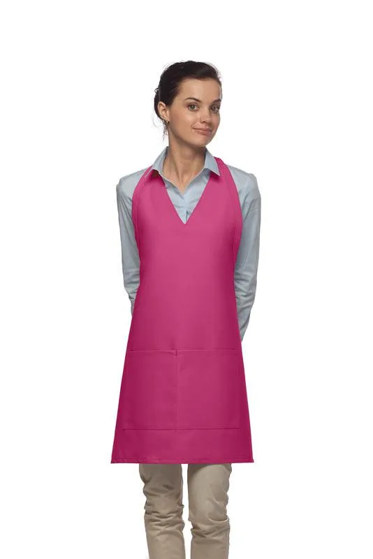 Hot Pink Deluxe V-Neck Tuxedo Apron (2 Pockets)