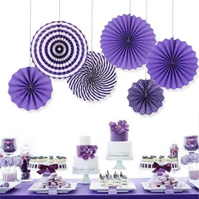 INCHEON PARTY Hanging Paper Fans Decoration Set Birthday Party St Patrick's Day Round Events Accessories (Purple) - Set of 6