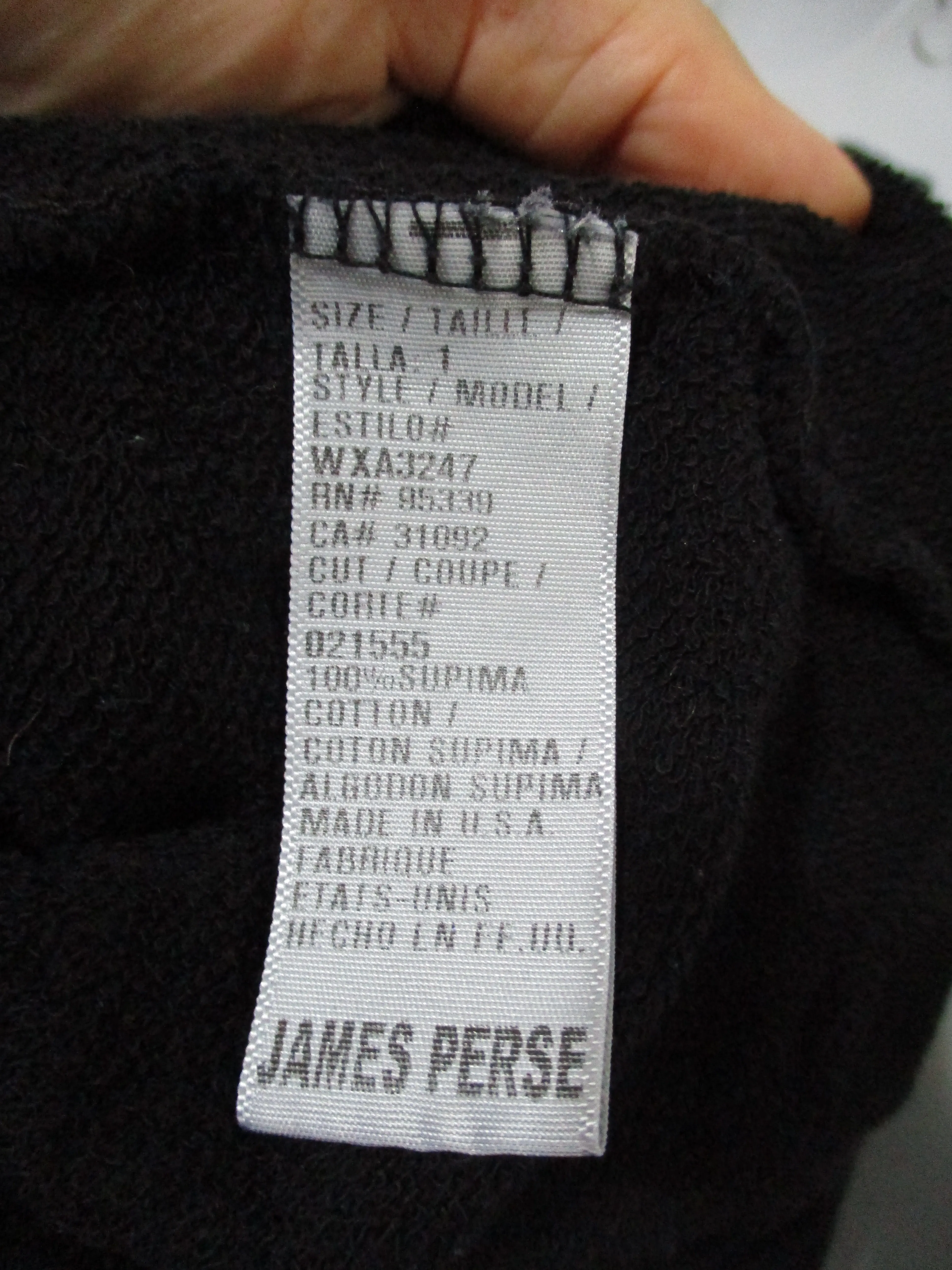 JAMES PERSE Cotton Top  Sweater Crewneck 1 BLACK