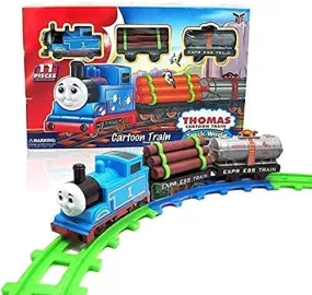 KAVANA Kids Boys and Girls Thomas Express Train Toy Set with Locomotive Engine, Cargo car and Tracks, Battery Powered, 2 to 15 Years Old (cho-cho Train) - Multi Color