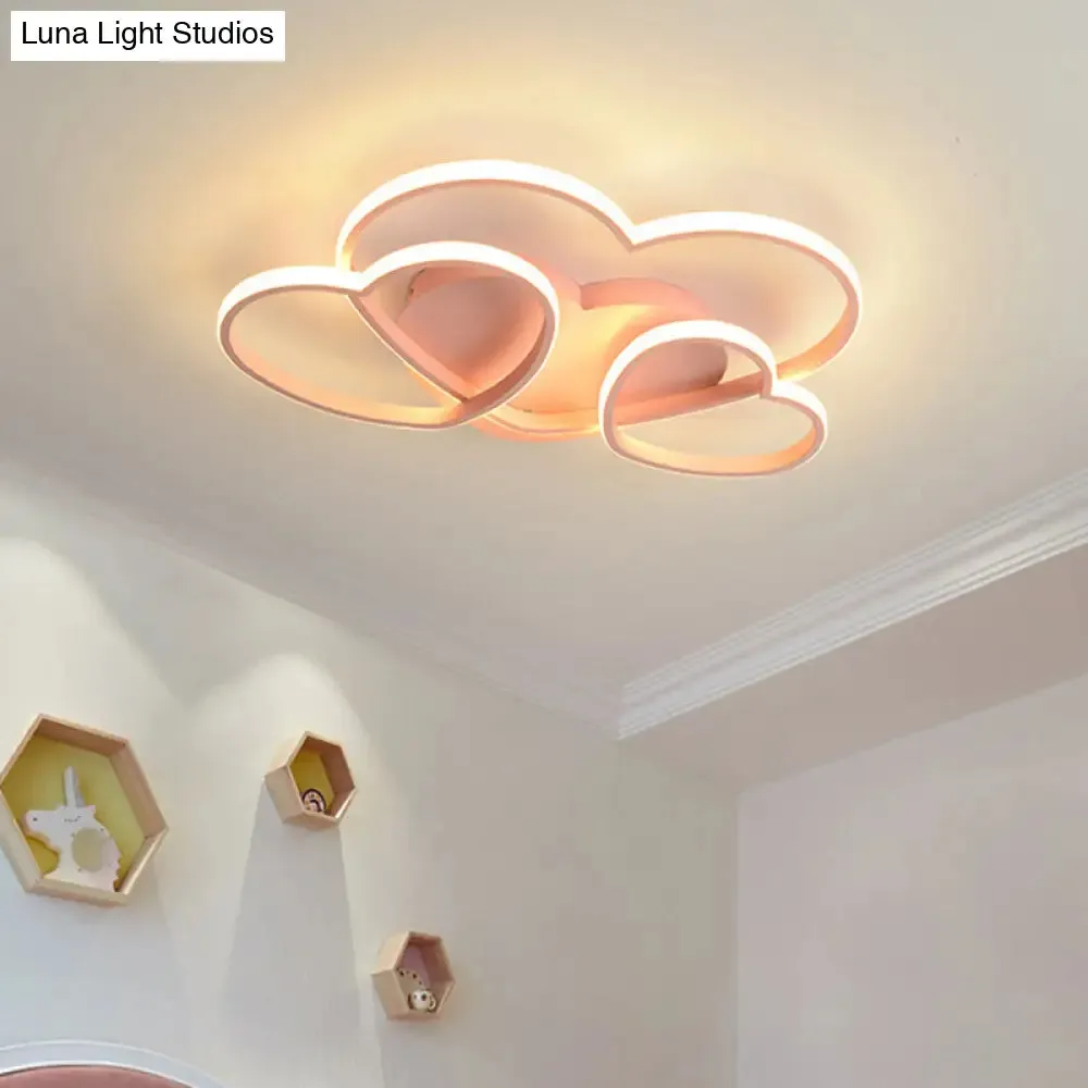 Kids Heart Design Ceiling Light Fixture - Acrylic Semi Flush Mount for Children's Bedroom