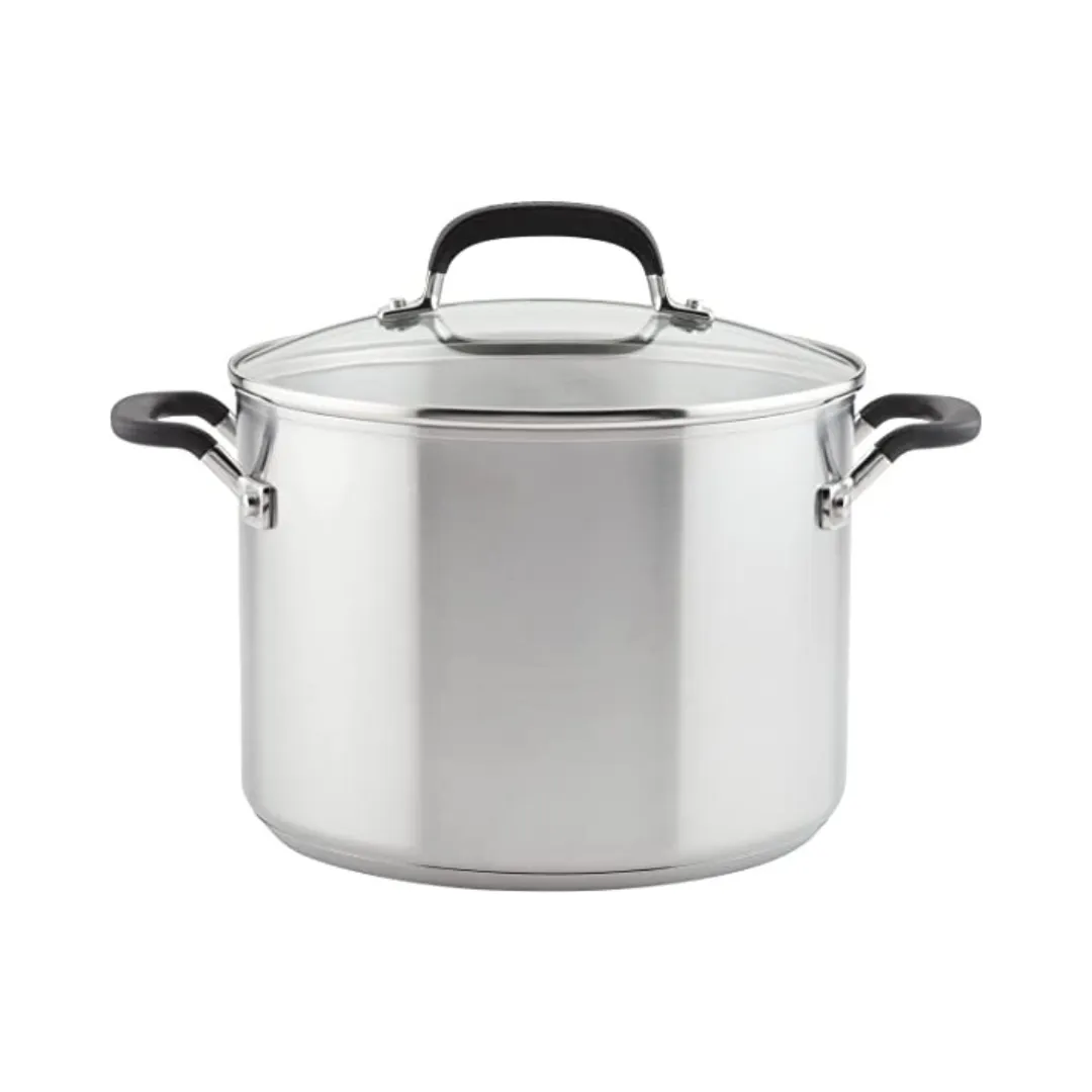 KitchenAid 8 Quart Brushed Stainless Steel Stockpot with Measuring Marks and Lid