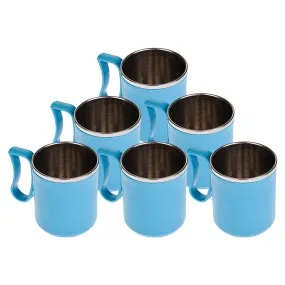 Kuber Industries Coffee Mug|Inside Stainless Steel Double Wall Tea Cup|Outside Plastic Stylish Milk Mug for Kids & Adults|Pack of 6 (Sky Blue)