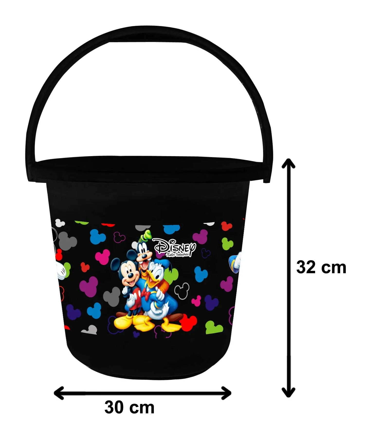 Kuber Industries Disney Team Mickey Print 4 Pieces Unbreakable Virgin Plastic Bathroom Bucket with Mug Set- Black, (2 Pc 16 LTR Bucket & 2 Pc 500 ML Mug) -HS_35_KUBMARTS17495