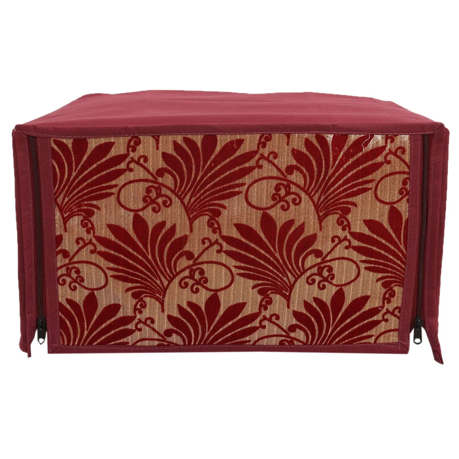 Kuber Industries Leaf Design Velvet Microwave Oven Cover - Maroon, 20 LTR, Standard (CTKTC01124)