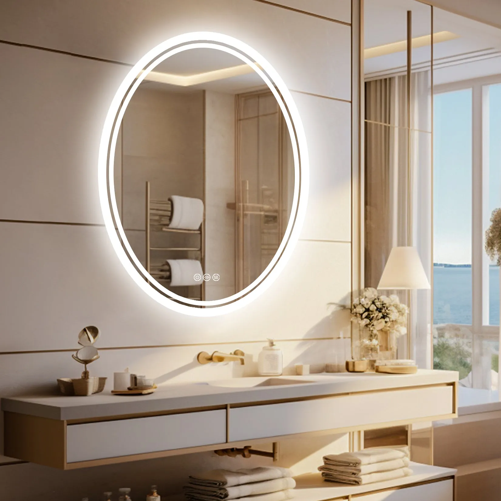 LUVODI Oval Illuminated Bathroom Mirror 3 Colors Defogging Smart Mirror