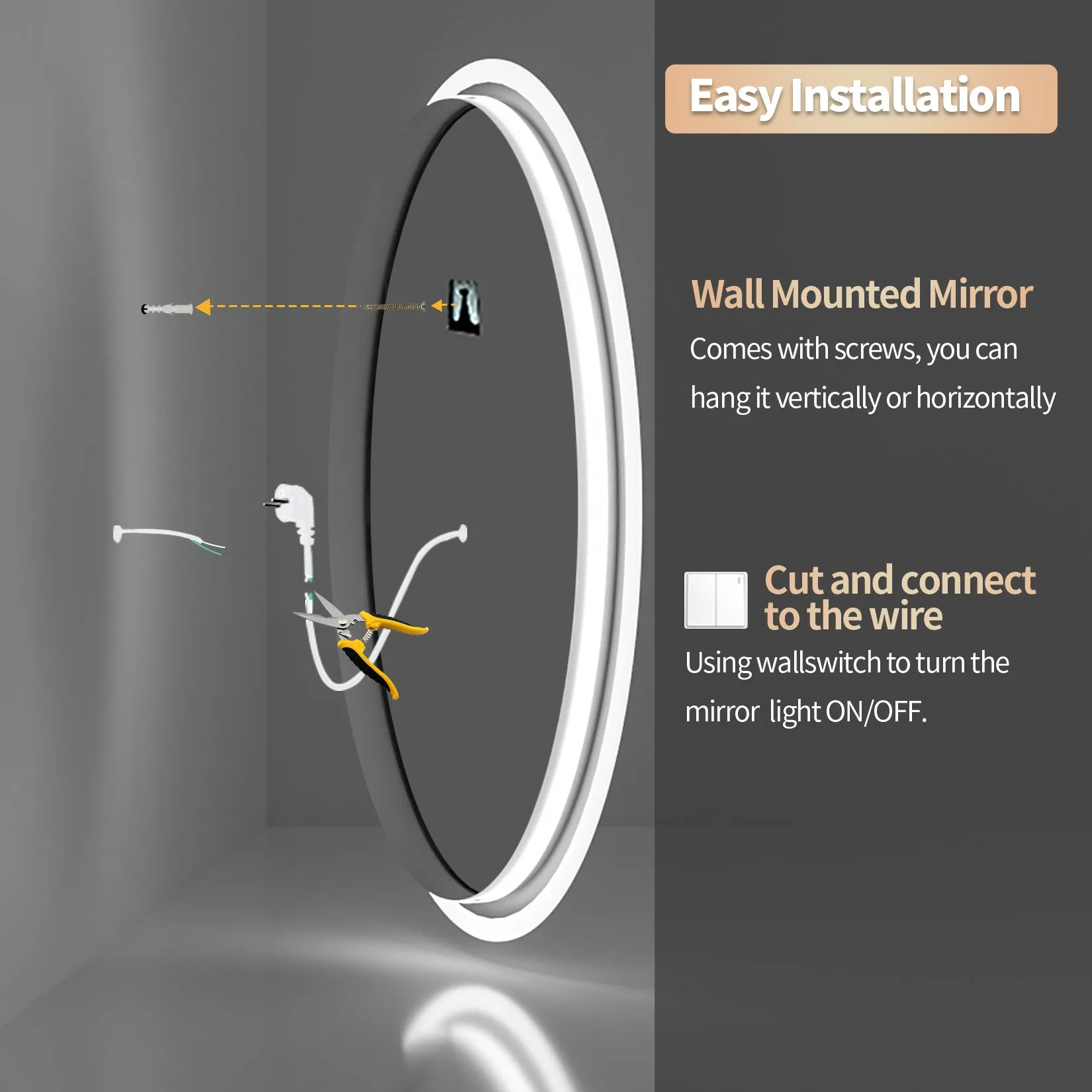 LUVODI Oval Illuminated Bathroom Mirror 3 Colors Defogging Smart Mirror