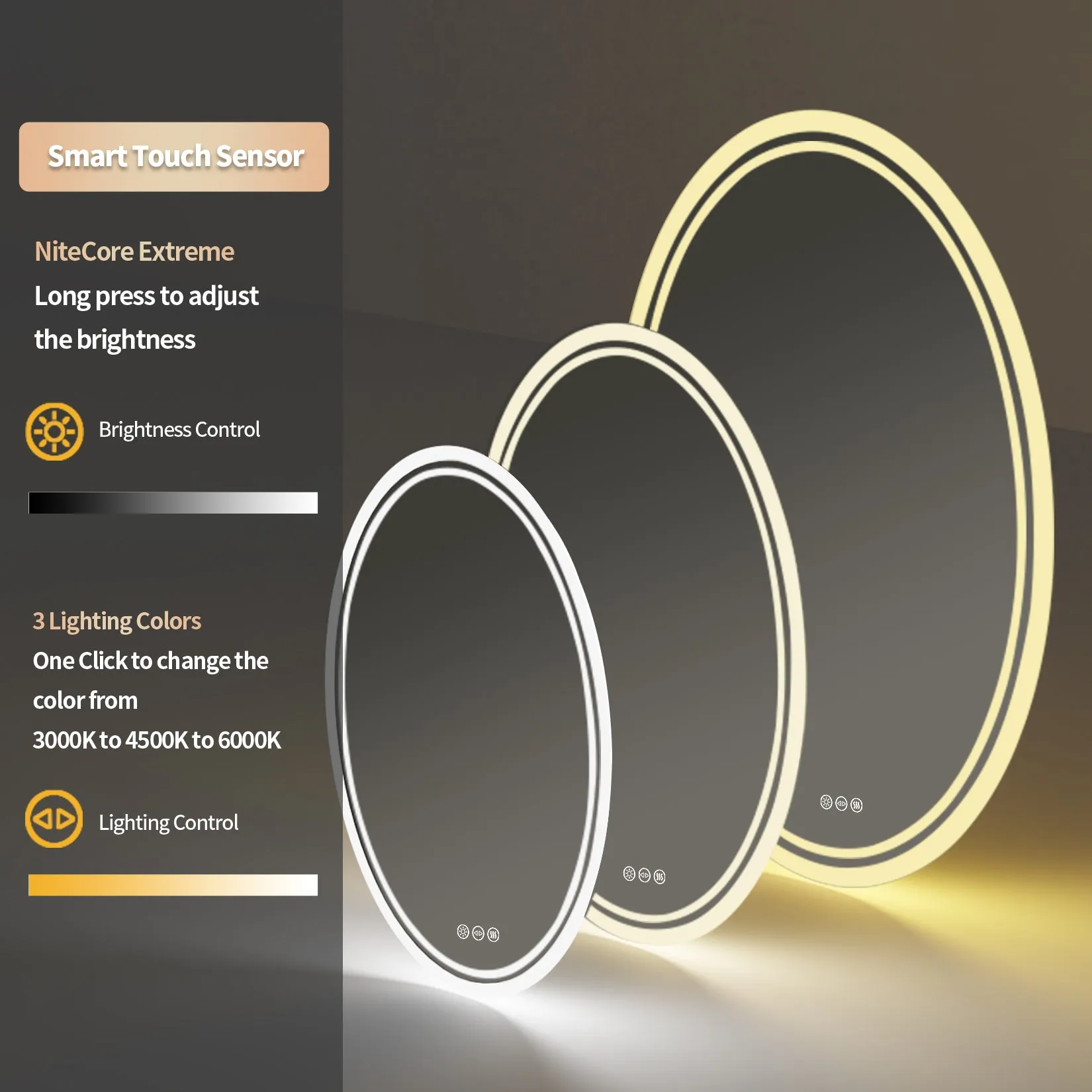 LUVODI Oval Illuminated Bathroom Mirror 3 Colors Defogging Smart Mirror