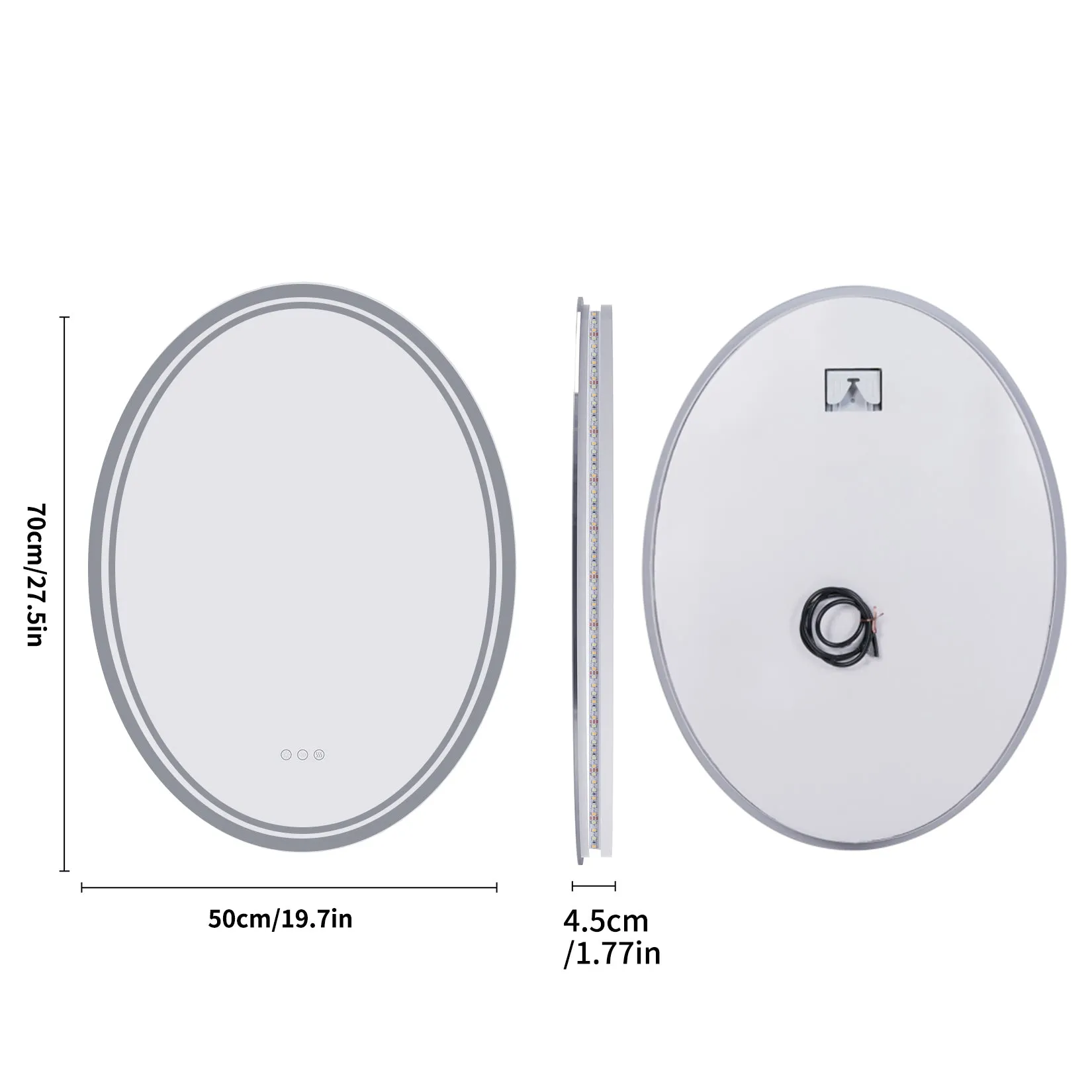 LUVODI Oval Illuminated Bathroom Mirror 3 Colors Defogging Smart Mirror