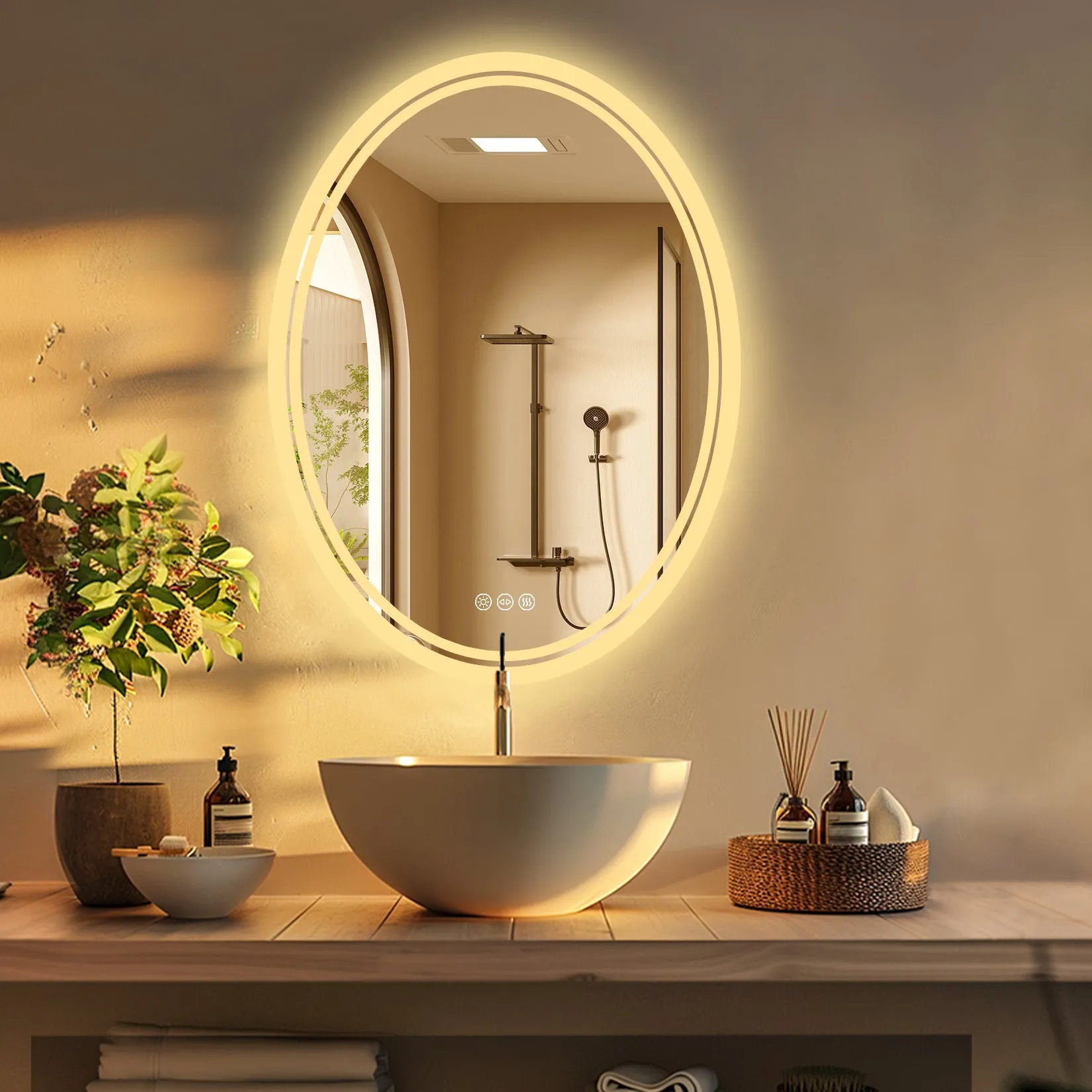 LUVODI Oval Illuminated Bathroom Mirror 3 Colors Defogging Smart Mirror