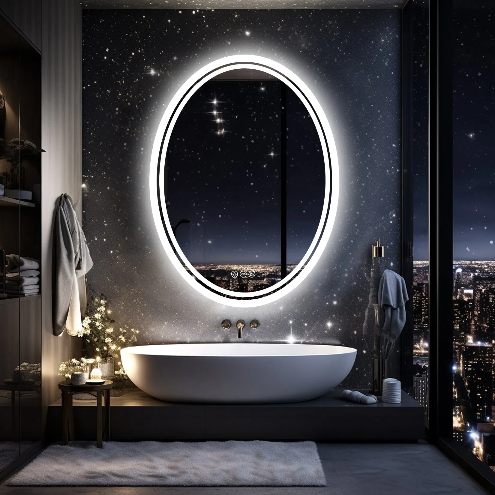 LUVODI Oval Illuminated Bathroom Mirror 3 Colors Defogging Smart Mirror