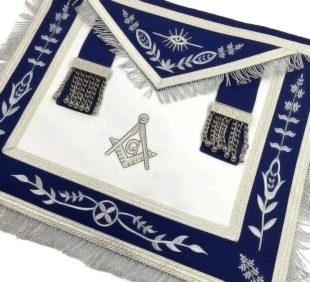 Masonic Blue Lodge G Master Mason Silver Machine Embroidery Freemasons Apron