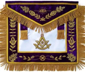 Masonic Past Master Apron Purple Hand Embroidered Bullion Vine Work