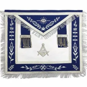 Master Mason Blue Lodge Apron - Navy Blue with Silver Fringe