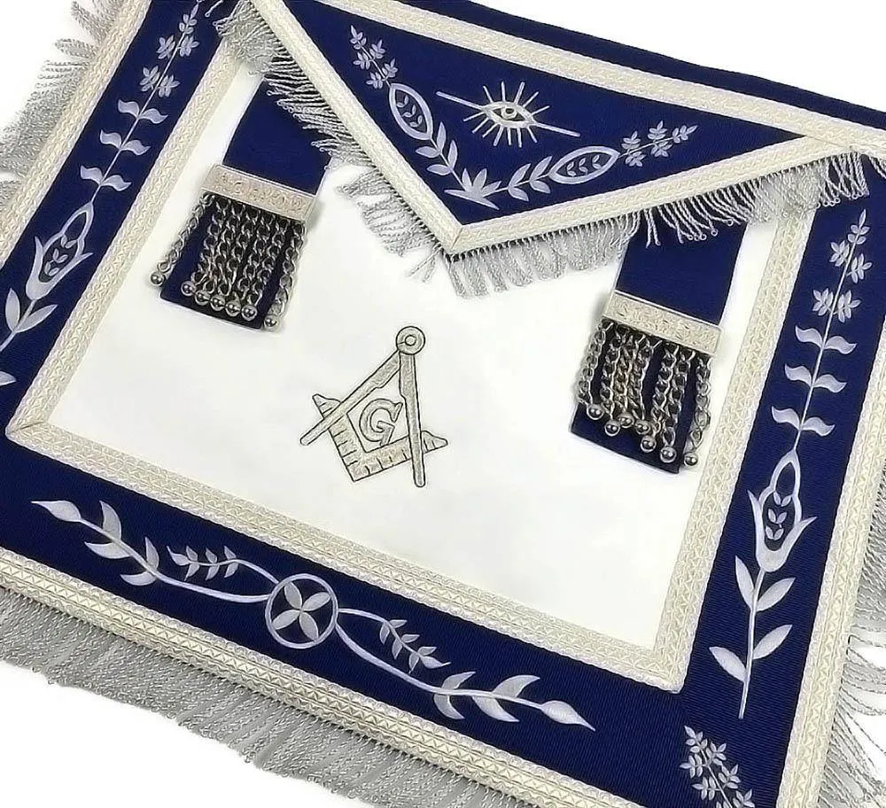 Master Mason Blue Lodge Apron - Navy Blue with Silver Fringe