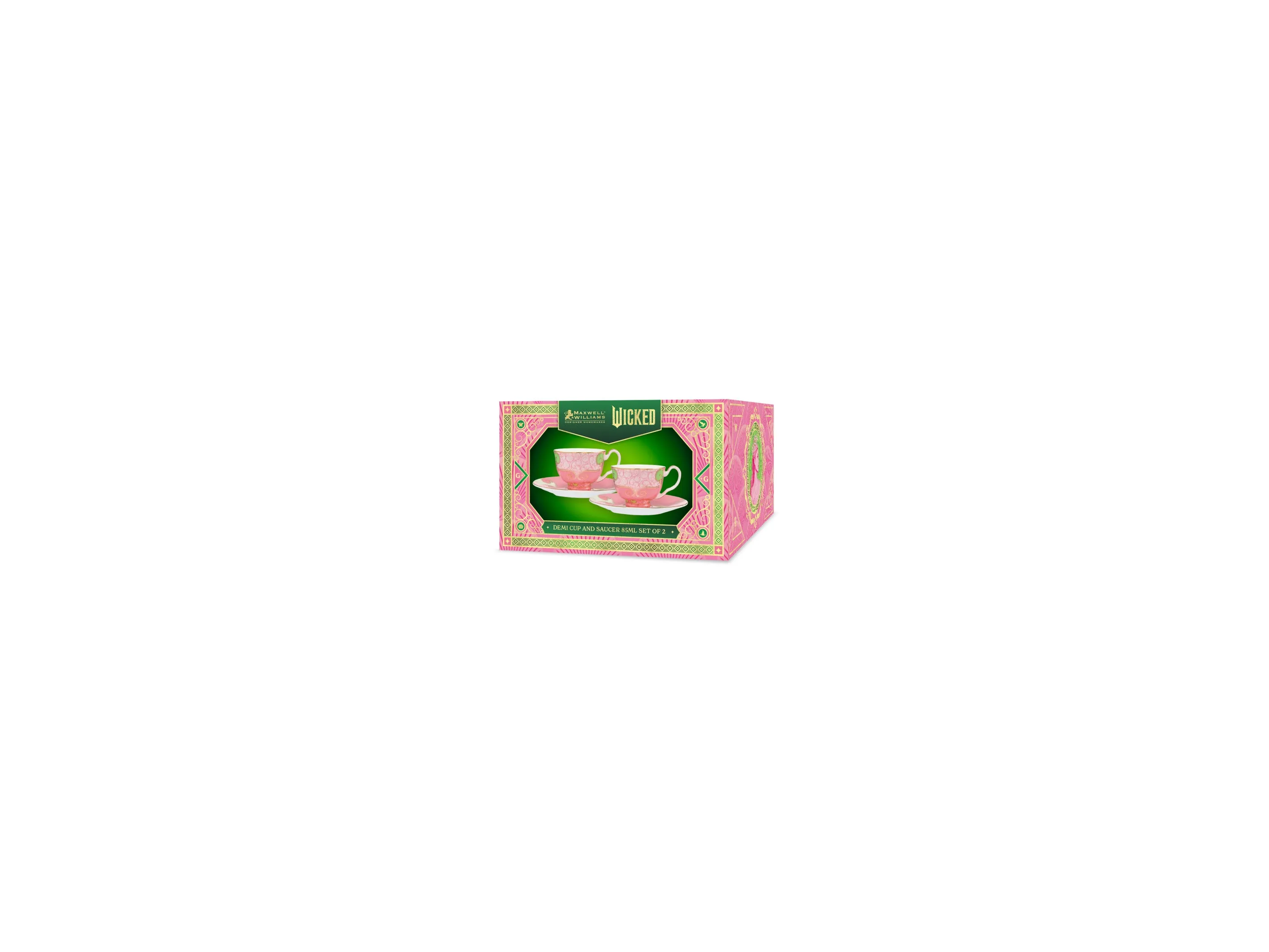 Maxwell & Williams Wicked Pink Goes Good With Green Demi Cup & Saucer 85ml Set of 2 - Glinda