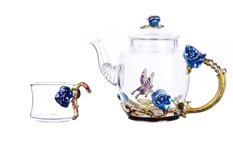 Metallic Floral Glass Tea Cup Gift Sets