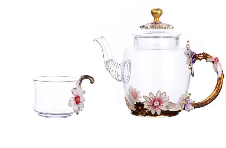 Metallic Floral Glass Tea Cup Gift Sets