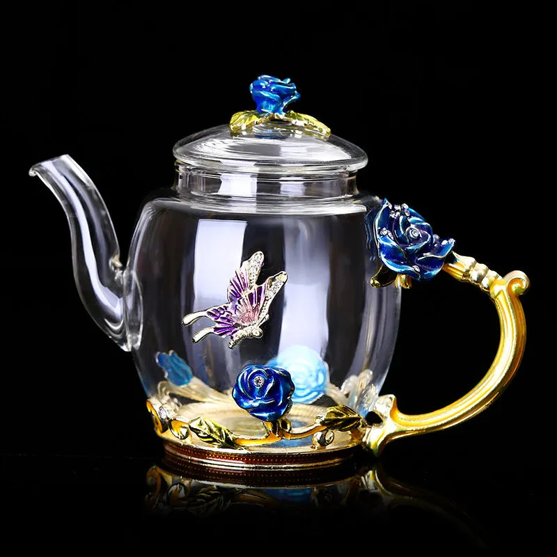 Metallic Floral Glass Tea Cup Gift Sets