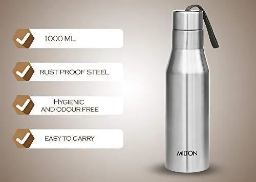 Milton Super 1000 Single Wall Stainless Steel Bottle, 1000 ml, Silver