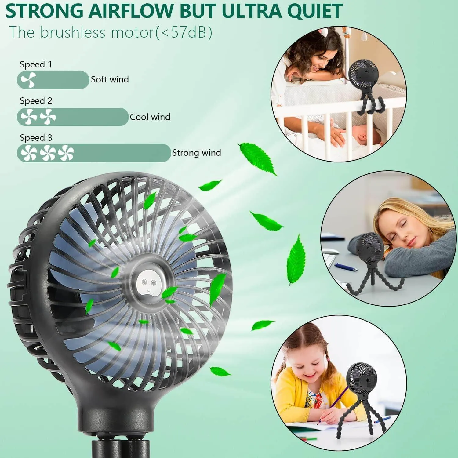 Mini Handheld Personal Portable Fan, Baby Stroller, Car Seat