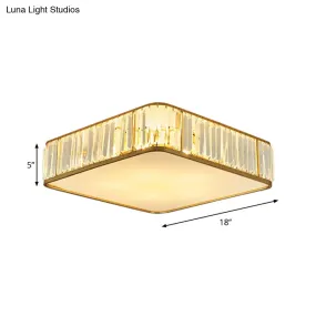 Modern Crystal Flush Ceiling Light - Square Design, 3/4/5 Lights, Gold Finish