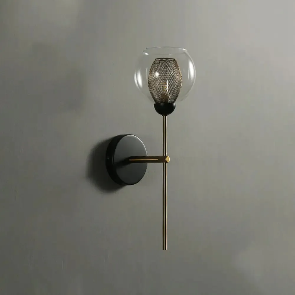 Modern Dual Cup Wall Sconce with Clear Glass and Metallic Finish in Black/Gold