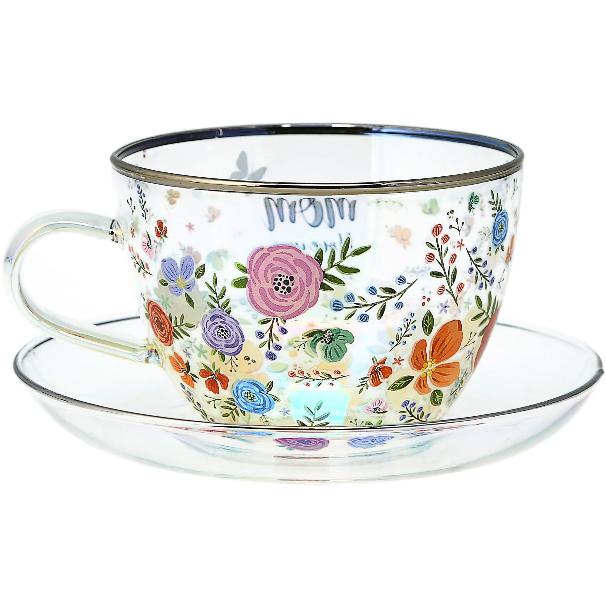 Mom 7 oz Glass Teacup and Saucer