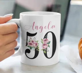 Name & Age Floral Personalised Mug - Gloss Finish