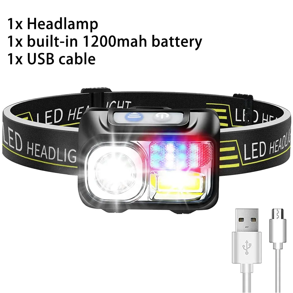 New Strong Light LED Headlamp Induction Head Lamp USB Rechargeable Flashlight Built-in Battery Lantern Fishing Running Headlight